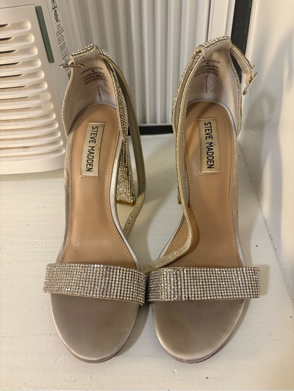 Steve Madden Gold Rhinestone-Embellished Ankle-Strap Heels